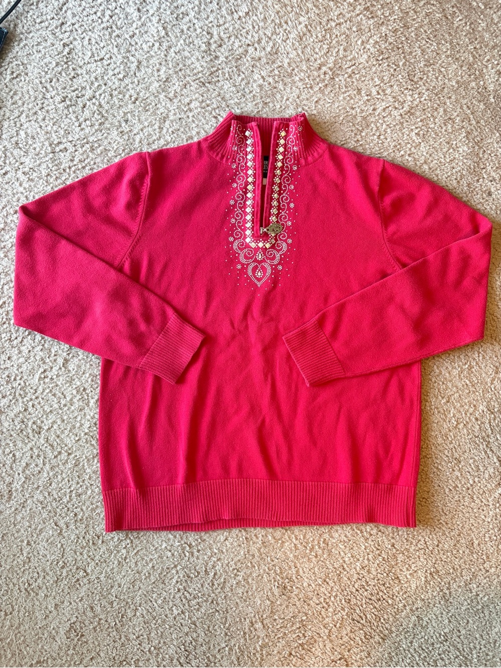 Vintage Christine Alexander 100% Cotton Bedazzled Pink Sweater Top